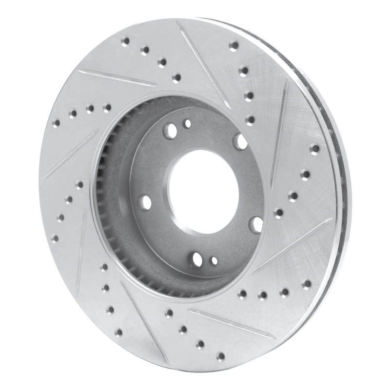 Kia Rondo Brake Rotor (1) - Front Left - R1 Concepts - Drilled & Slotted - Silver - `07-`10